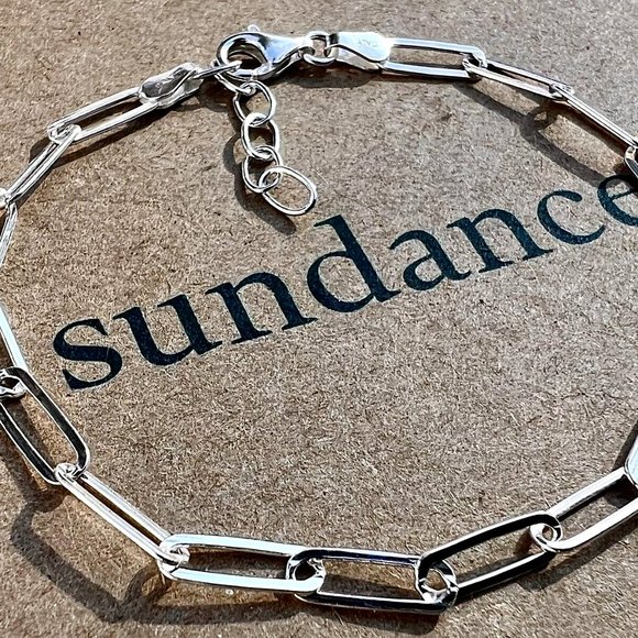 SUNDANCE $128 NEW 7-8" Adj. Sterling Silver Italy 925 Paperclip Link Bracelet - Picture 1 of 9